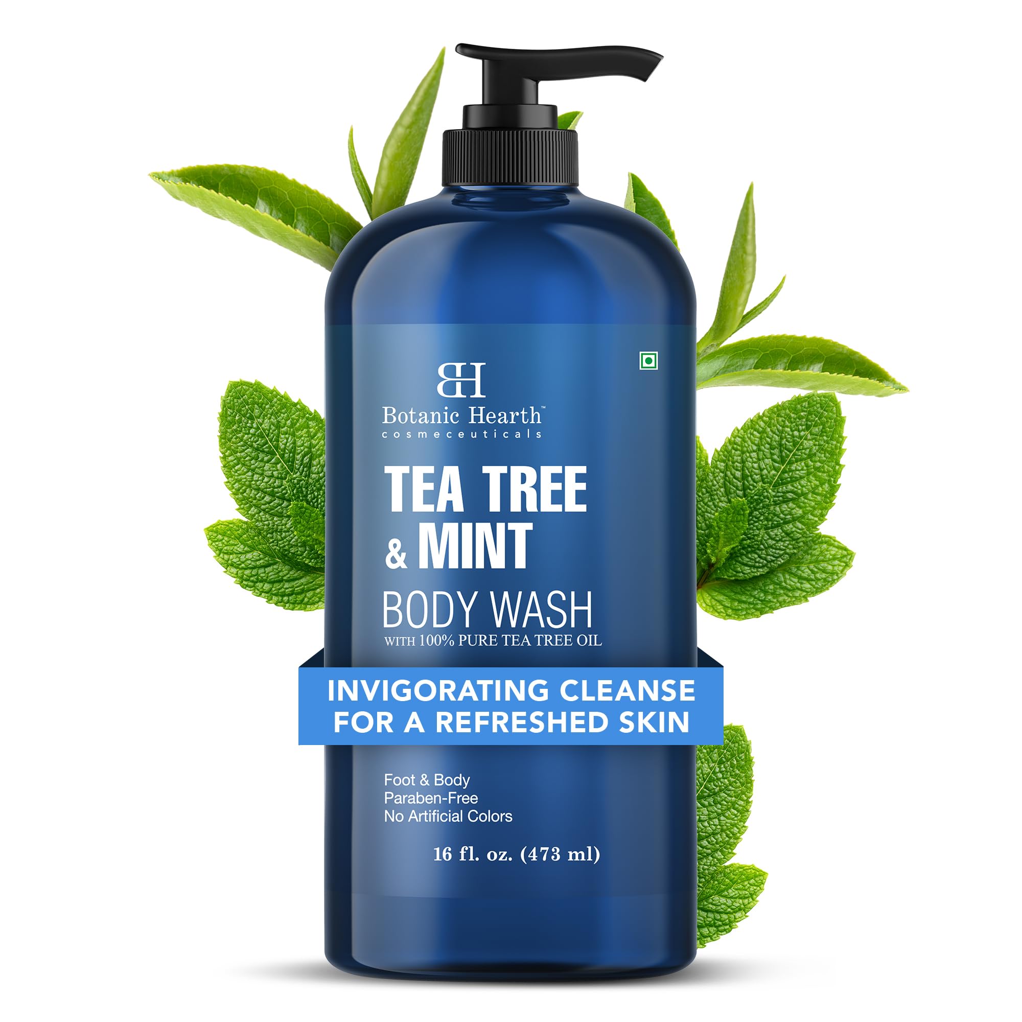 Botanic Hearth Tea Tree & Mint Body Wash 16 fl oz (473 ml) | Antifungal Cleanser with Peppermint & Sea Buckthorn, Soothes Dry Itchy Skin & Body Odour, Sulphate & Paraben Free