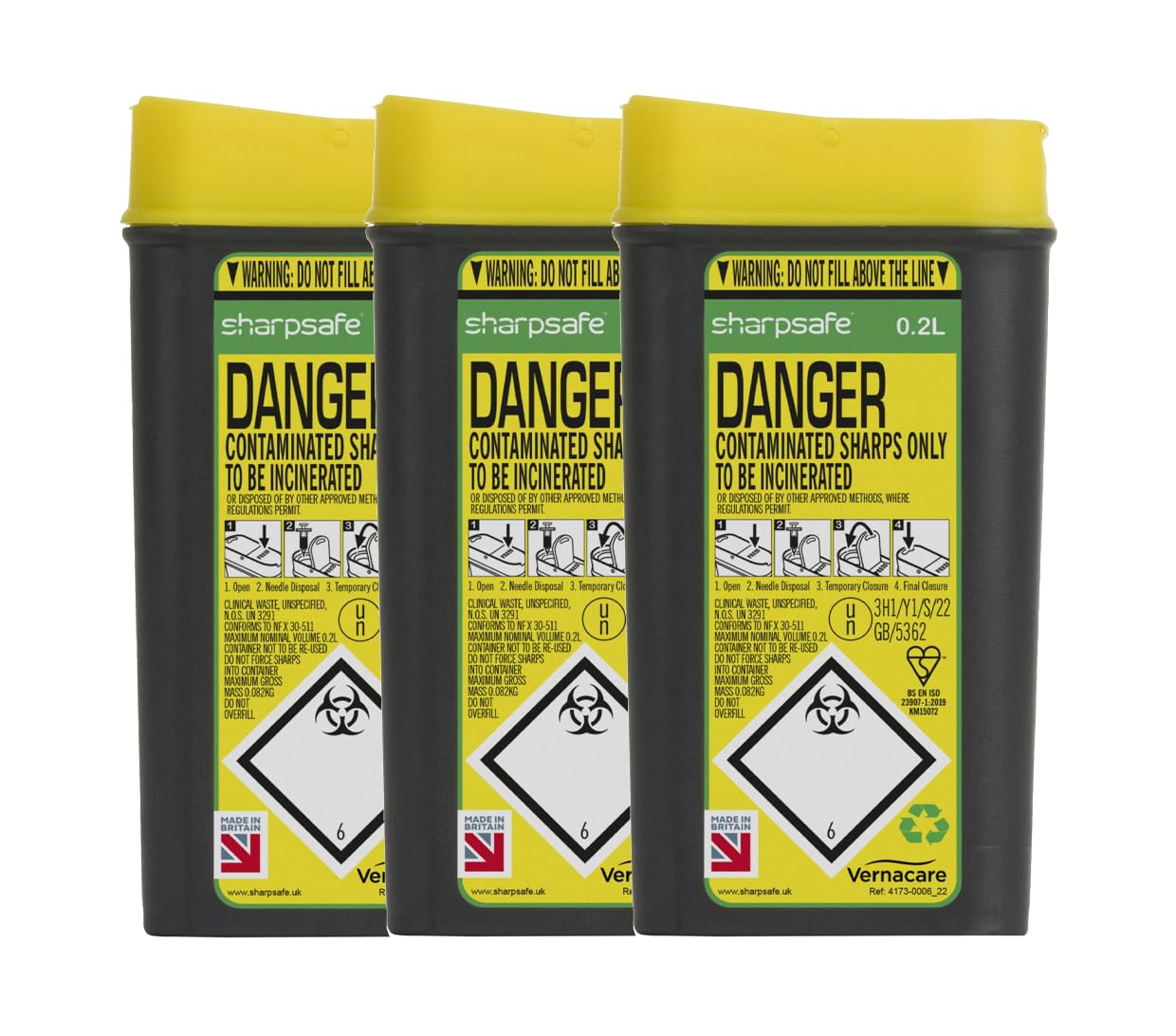 Sharpsafe Disposable Sharps Bin 0.2 litre - Pack of 3