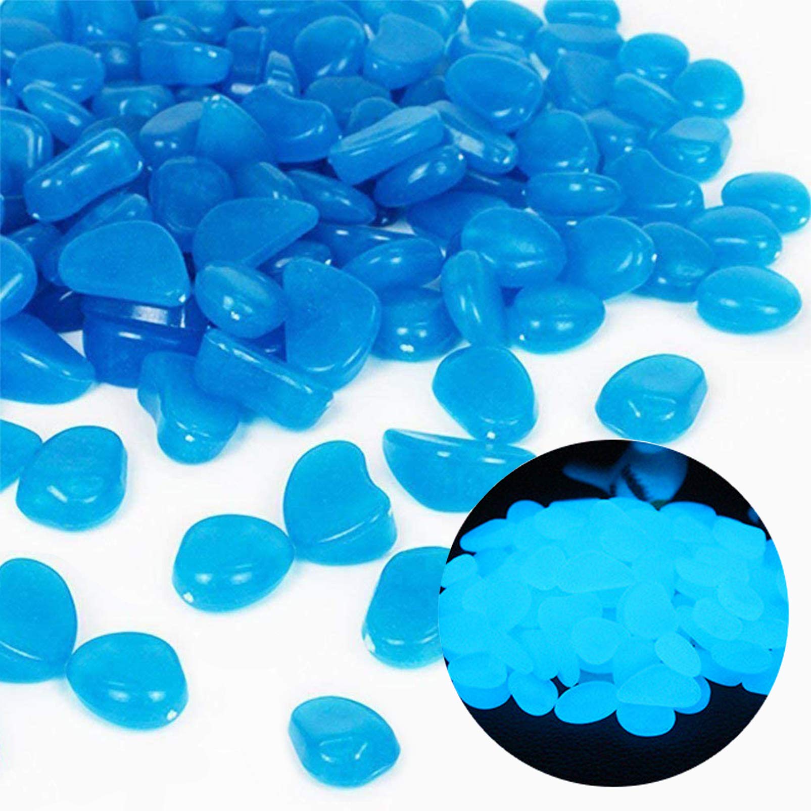 Photo 1 of Oubest Fish Tank Rocks Glow Blue/Glow in The Dark Pebbles for Garden/Fish Tank/Aquarium/Plant Pots/Bonsai Walkway/Driveway 200pcs