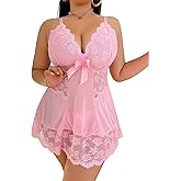 Alrovetoney Lingerie For Plus Size Women Lace Chemise Mesh Sleepwear Strappy Sexy Nightgown Boudoir Outfit
