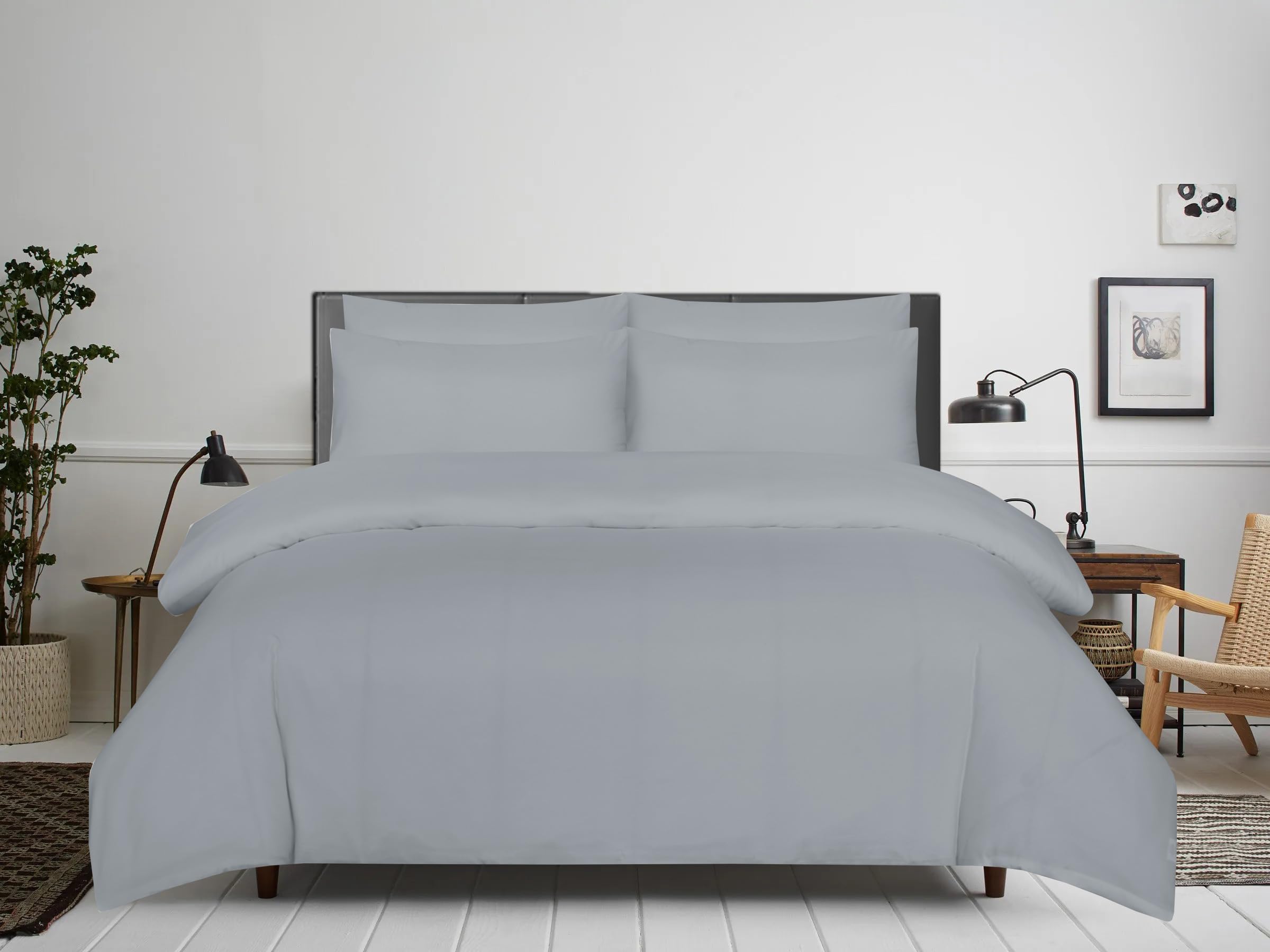 APEX FURNISHINGS Double Duvet Cover Sets - 100% Brushed Microfiber Bedding Quilt Cover with Pillowcases - Grey