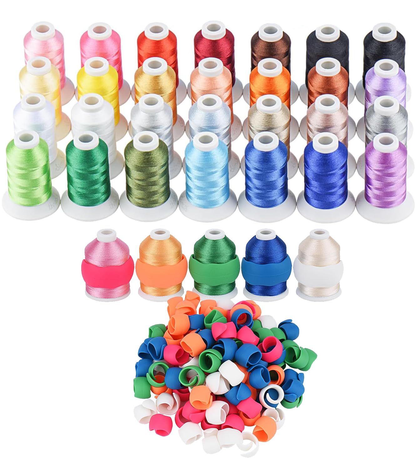28 Assorted Colors Embroidery Machine Thread with 28 Thread Holder, 500M (550Y) Each Bobbin Polyester Embroidery Threads Kit and Spool Huggers for Sewing & Embroidery Machine(Janome Series 1)