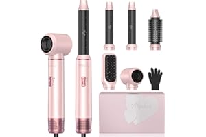 Atopskins 5 in 1 Hair Dryer Brush Set, Hot Air Styler, Detachable Blow Dryer Brush, 3 Heat Settings Auto Curling Wrap Styler, Ionic Hair Styling Tools, Straight Curl Dry Volumiz Smooth (Pink)