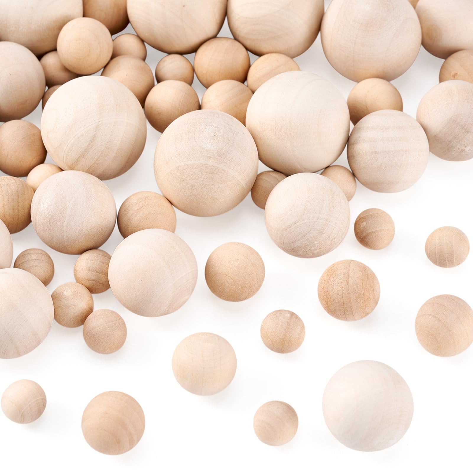 Craftdady 90pcs Unfinished Wooden Round Ball Bead No-Hole Natural Wooden Loose Beads for DIY Art Crafts Jewellery Garland Making 4 Sizes