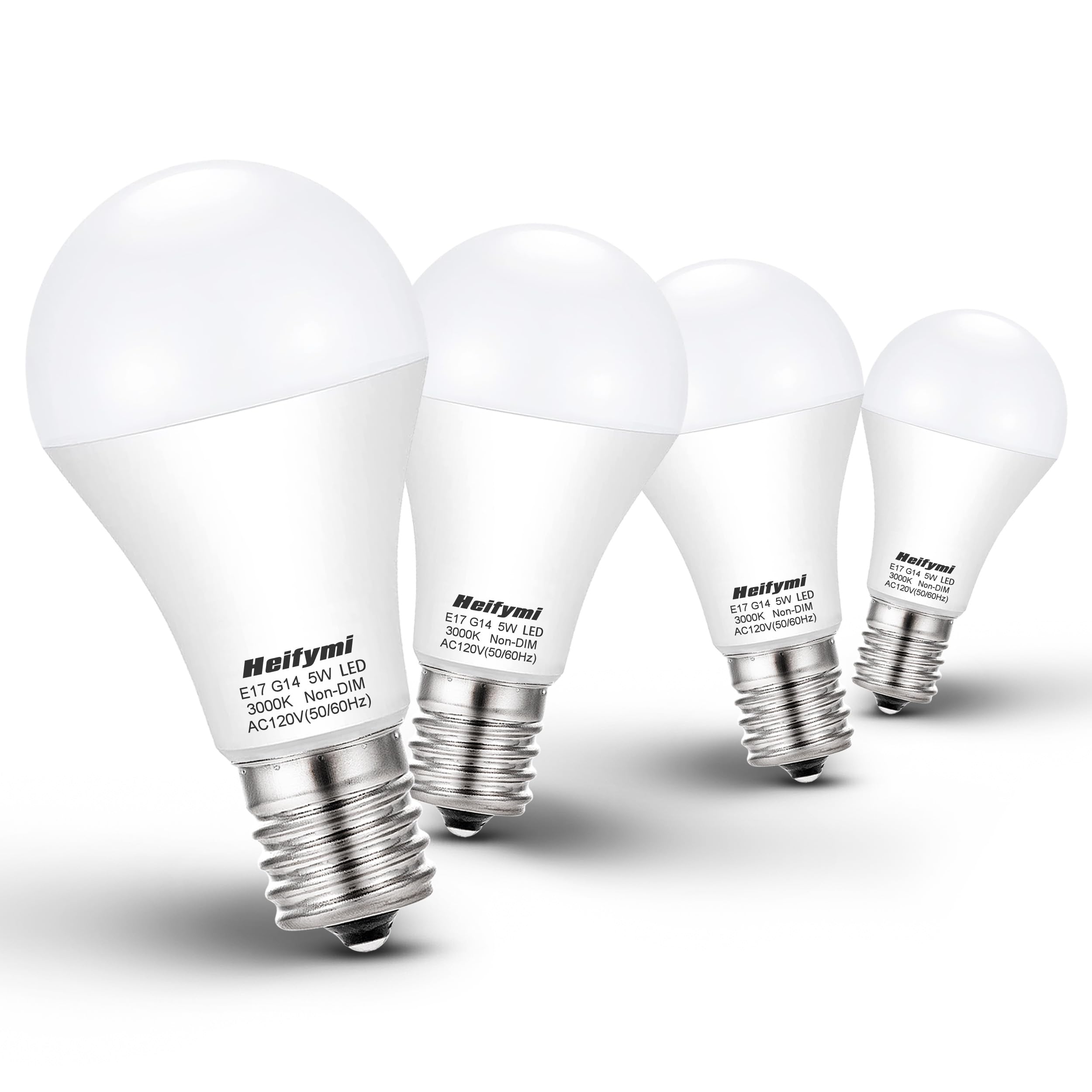 Photo 1 of Heifymi E17 Intermediate Base LED Bulbs, 3000K Warm White, 5 Watts(40W Equivalant), 500 Lumens, Non-Dimmable for Ceiling Fan Chandelier Pendant Light Bulbs(4 Pack)
