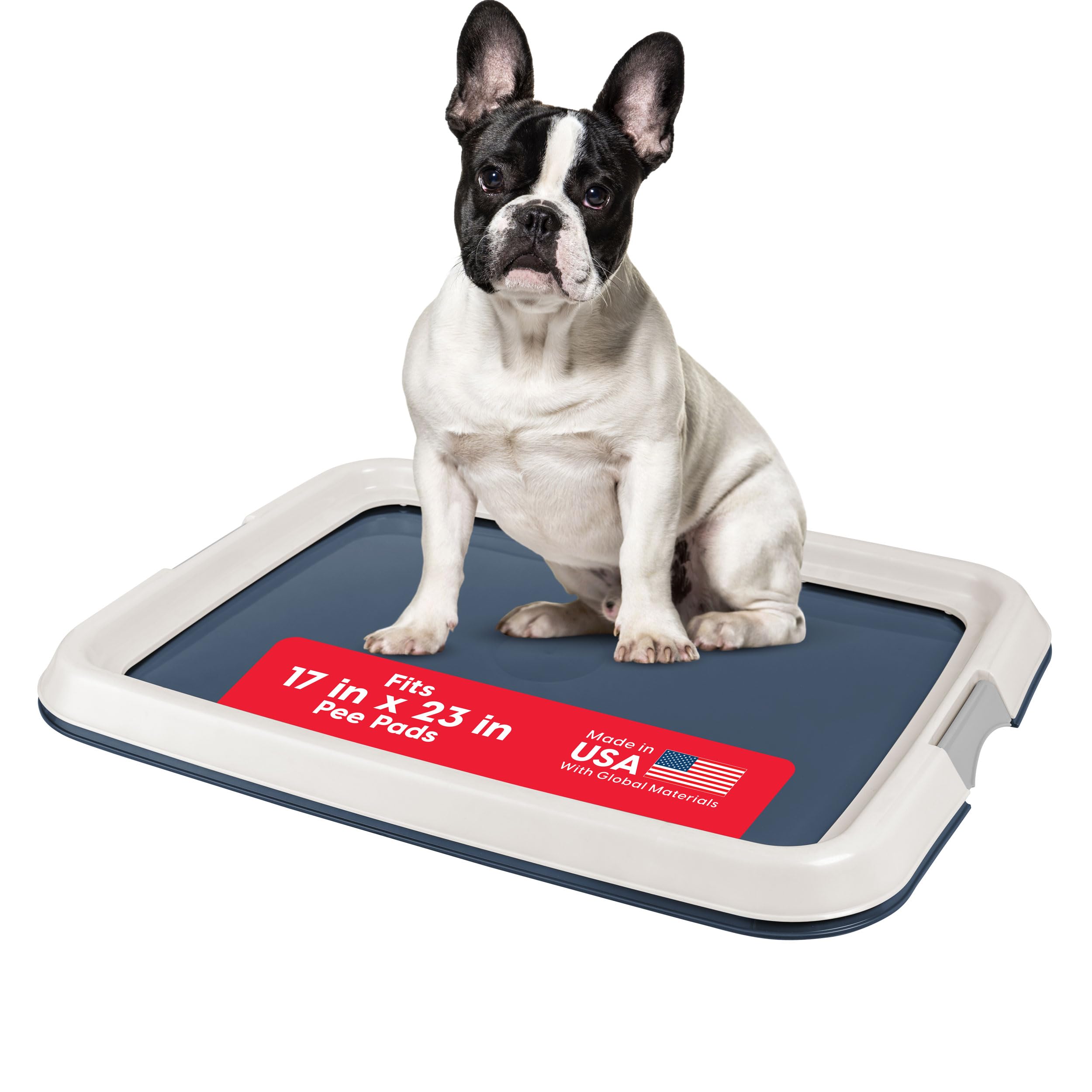 Photo 1 of IRIS USA Pee Pad Holder - For Small Sized Dog and Puppy Pee Pads, Secured Latches, Non-Skid Feet, High Polish Finish for Easy Cleaning, Leak Protection, Fits 17"x23" Pad, Navy