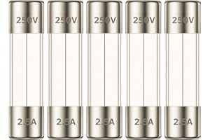 TECHMAN GMA Glass Fuses, 250V Fast-Blow, Fast Acting Fuses for Electronics, Appliances, and Circuit Protection, 5 Pack (2.5A)