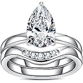 AnuClub Pear/Oval Cut Moissanite Wedding Rings Bridal Set 3CT Center Stone D Color VVS1 925 Sterling Silver Classic Engagement Promise Ring for Women with Certificate