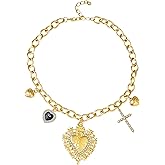 PHNIBIRD Chunky Cross Necklace for Women Gold Heart Necklace Chunky Beaded Necklaces for Women 18K Gold Plated Hypoallergenic Non Tarnish