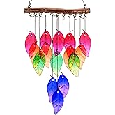Glass Wind Chimes Suncatcher for Outside,23" Colorful Glass Leaf Wind Chimes Outdoor,Crystal Hanging Wind Chime for Home,Garden,Patio and Yard Decor