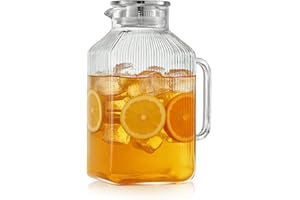 1 Gallon 128oz Square Glass Pitcher with Lid and Handle, Water Pitchers with Handle for Fridge, Borosilicate Glass Carafe wit