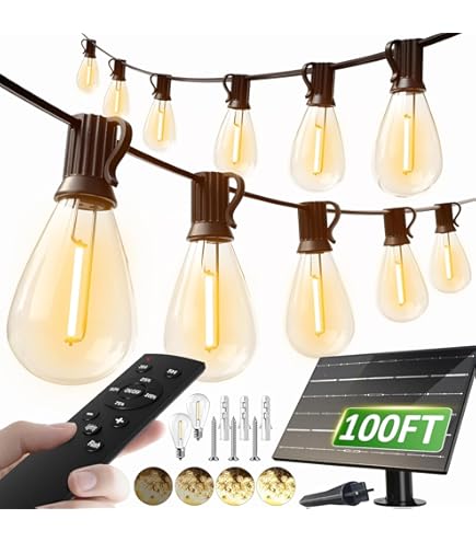 luckystyle 100FT LED Outdoor String Lights with Remote, 35+ 1