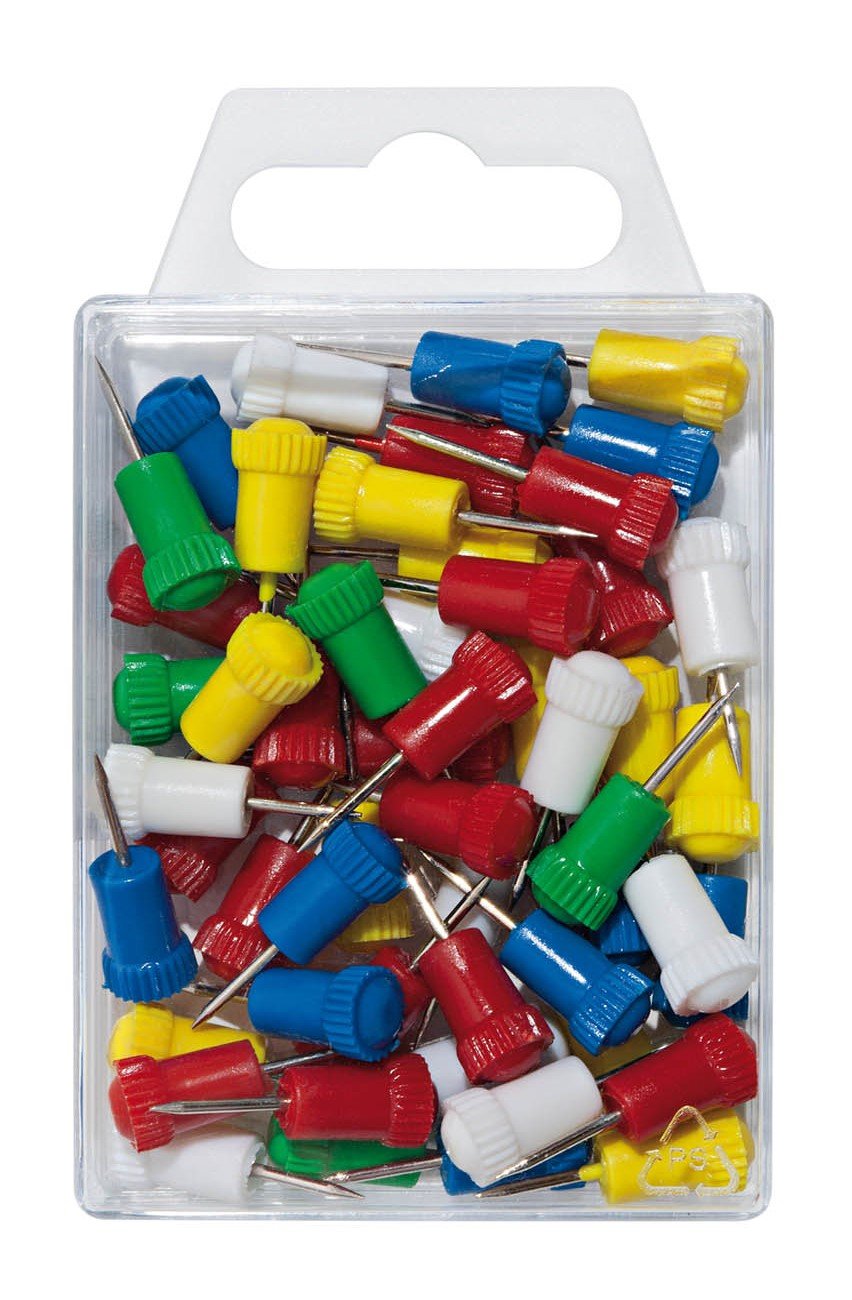 Wedo 56499 Push Pins Nickel-Plated Iron Wire and Plastic, Head Diameter 7.5 mm, Pin Length 24 mm, Set of 50, Assorted Colours