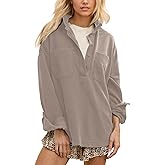 Gacaky Sweatshirt for Women Oversized Casual Long Sleeve Polo V Neck Split Pullover Tops Fashion Outfits Clothes