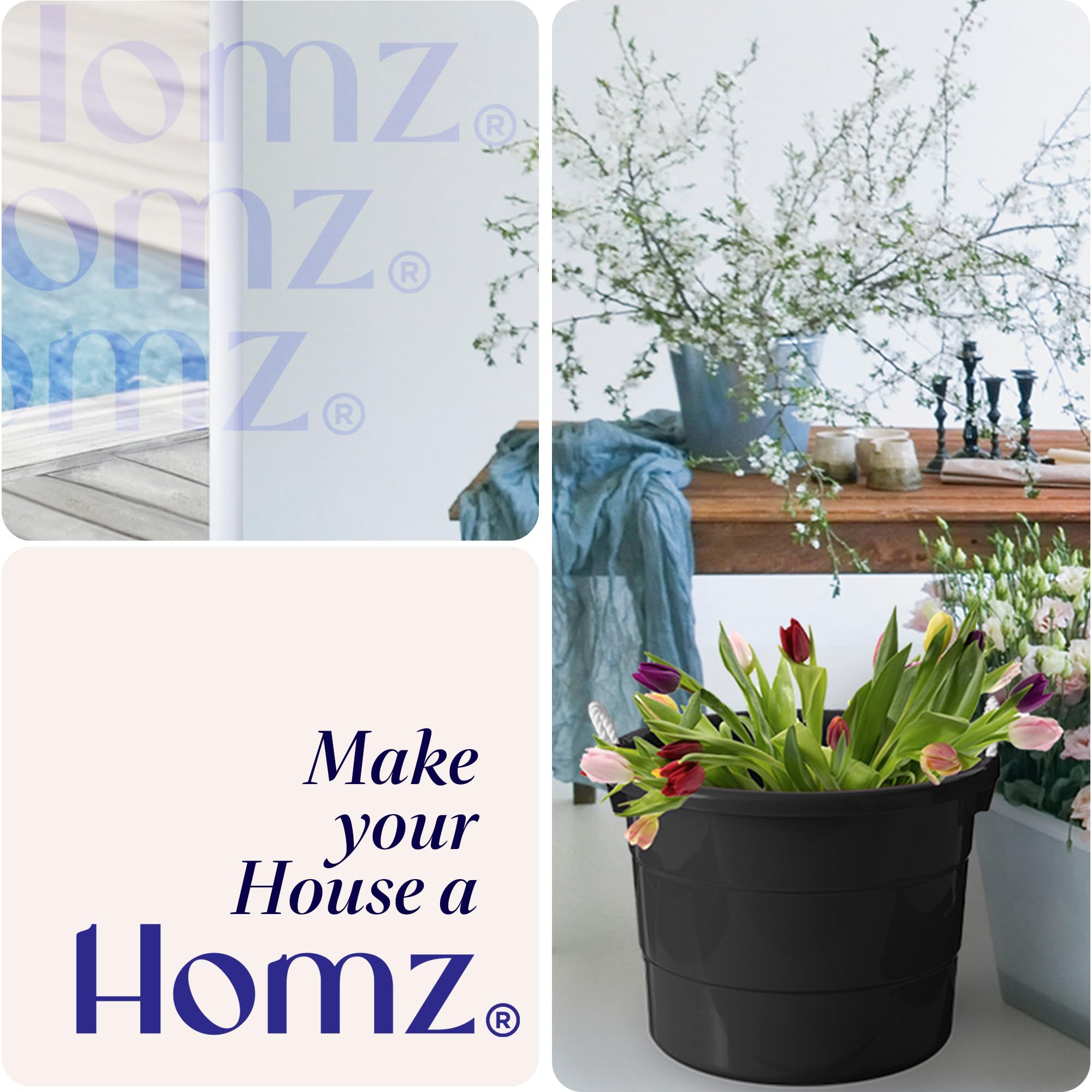 HOMZ 2-Pack Utility Tub, Large Plastic Storage Bucket with Rope Handles, 17 Gallon, Black - Portable Indoor and Outdoor Buckets for Kitchen, Laundry, Garden, Bathroom, and Garage Organization