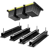 Overhead Garage Storage Rack for 12 17 27 Gallon Totes, 4 Pack for 3 Bins | Heavy Duty Ceiling Mount Hanging Bin Rails, Adjustable Storage Track System for Standard 16" Center Ceiling Joists Rafters