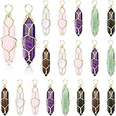 Sureio 18-Piece Natural Healing Crystal Set - Wire Wrapped Quartz Pendants with Tree of Life Design for Jewelry Making