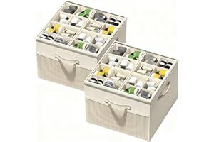 Shoe Organizer for Closet,2 Pack Foldable Shoe Storage Organizer Box Bin with Adjustable Dividers and Clear Cover, Fits up to