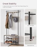 VASAGLE 3 in 1 Coat Stand with Shoe Rack Bench Steel Frame 70 cm High view 5