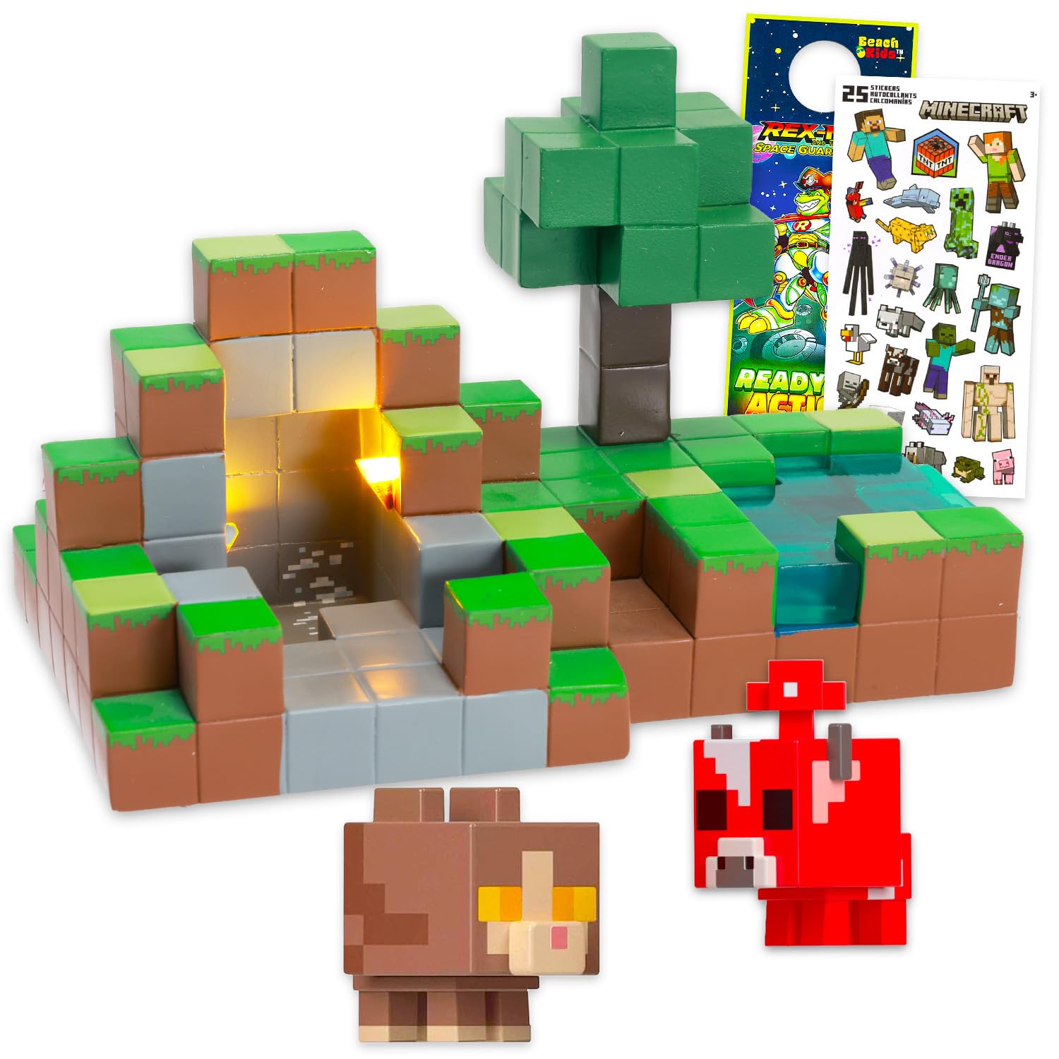Photo 1 of Minecraft Village Diamond Mine Play Set - Bundle with Video Game Village Play Scene with Blind Box Figures for Kids Plus Stickers, More | Minecraft Playset for Kids, Boys