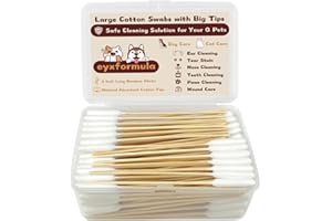 eyxformula 6 Inch Long Cotton Swabs for Pet Cleaning, Bamboo Handle, Pet Ear Cleaning Solution Supplies for Dogs and Cats (20