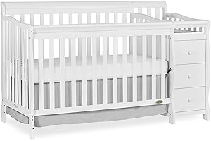 Dream On Me Brody 5-in-1 Convertible Full-Size Baby Crib & 3-Drawer Changer in White, Pinewood, GreenGuard Gold & JPMA, 1” Changer Pad, 3 Mattress Heights, Converts to Toddler & Full Size Bed