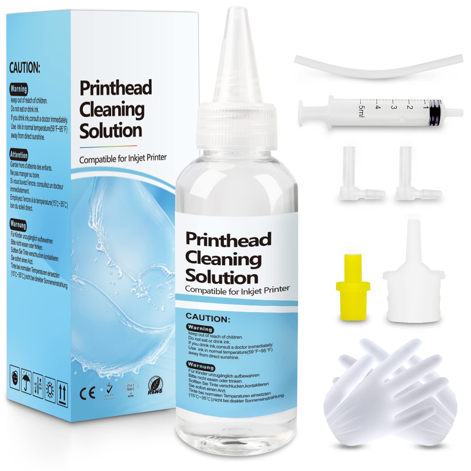 ATONER Printhead Cleaning Kit for HP Canon Brother Inkjet Printers, Printhead Cleaner Kit Work with HP 8610 8620 5520 6520, Epson WF2630 WF2750 WF2835, Printer Head Cleaning Solution 100ML
