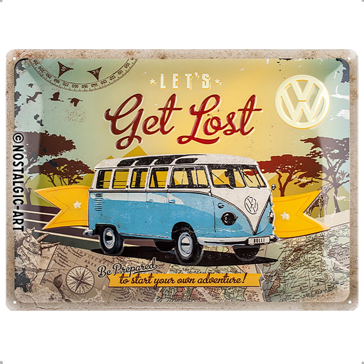 Nostalgic-Art Retro Tin Sign – Volkswagen Bulli T1 – Let's Get Lost – VW Bus gift idea, Metal Plaque, 30 x 40 cm