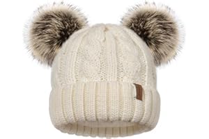 FURTALK Toddler Girls Boys Winter Hat Kids Pom Pom Beanie Hats Baby Faux Fur Pom Beanies Warm Soft Toddler Hats