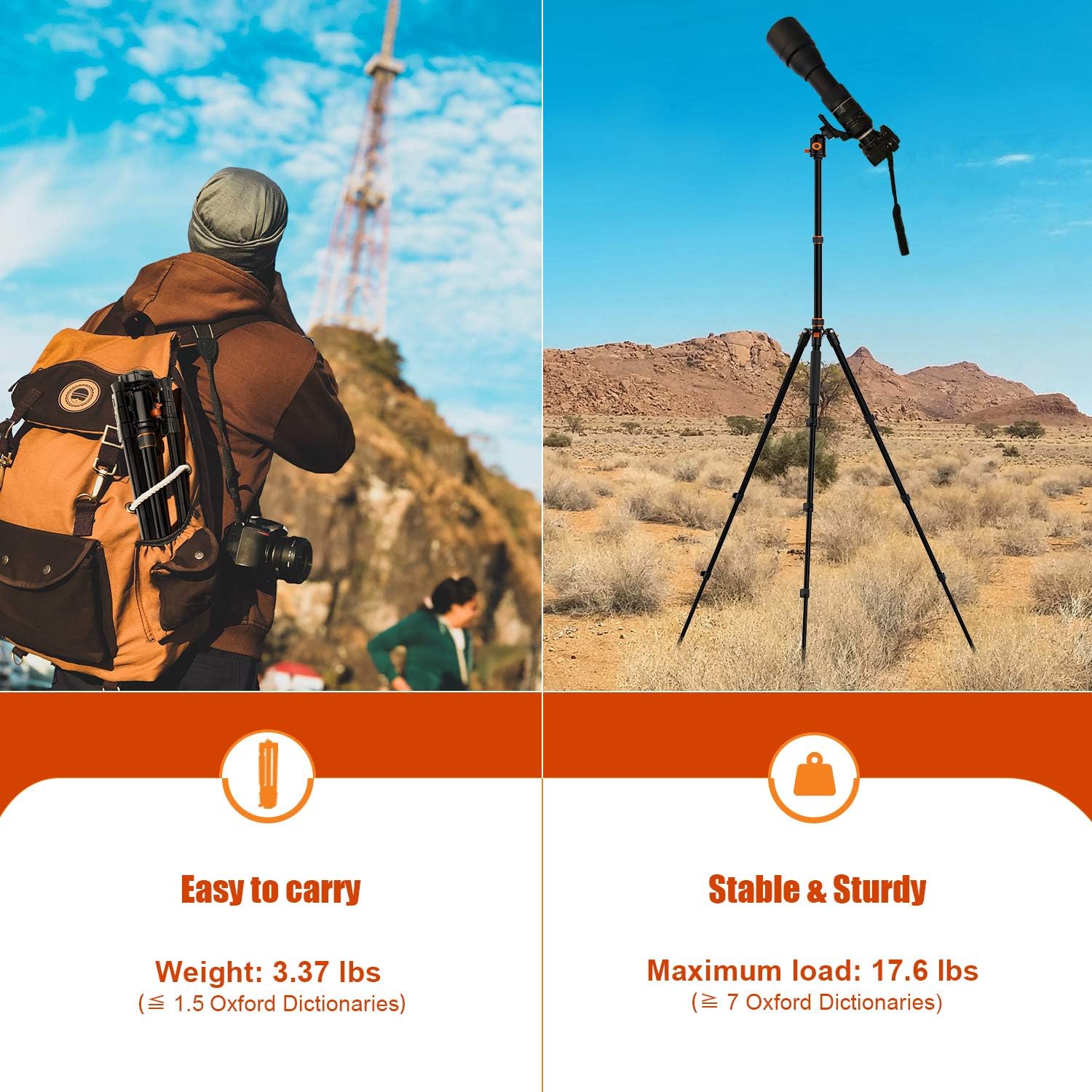 PHOPIK 77 Inches Tripod, Lightweight Aluminum Camera Tripod for DSLR, Photography Tripod with 360 Degree Ball Head 1/4" Quick Release Plate Professional Tripod Load up to 17.6 Pounds : Camera & Photo