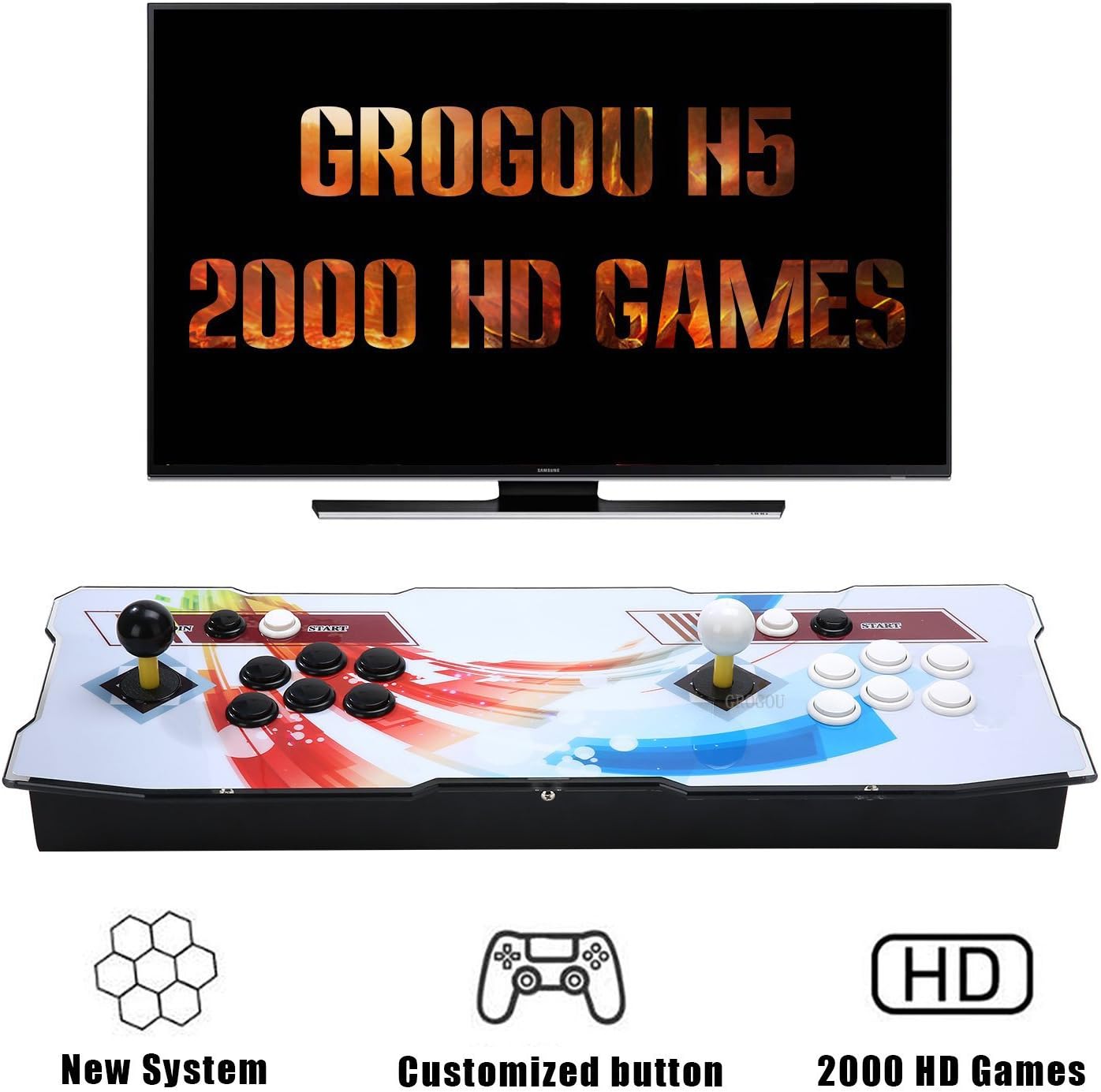 GroGou [2000 HD Acrade Games] H5 Arcade Video Game Console Unique system with 2000 Games, Customeried Buttons and Favourite List Function, 1280x720 Full HD, Advanced CPU