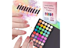 HAIOLORPRO Pigment Powder for Nails 40 Colors Set, Colorful Nail Pigment Powder Palette with Iridescent Shades for Ombre & Bold Manicure, Home Salon DIY Nail Art Supplies