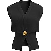 Zoziiee Womens Sleeveless Sweater Vest Deep V Neck Button Down Waist Cinched Knit Trendy Solid Pullover Tank Tops