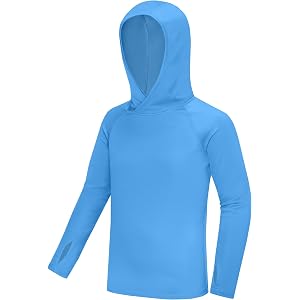 RIKUAOU Boys Hooded Sun Shirt, Youth Long Sleeve UPF 50+ UV Protection, Kids Quick Dry Hoodie for Fishing Hiking Water Beach