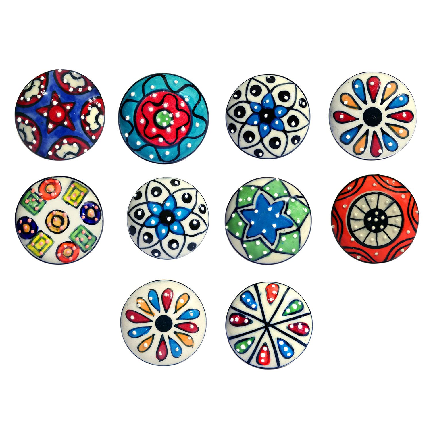 Nacnic Set of 10 ceramic knobs with different mosaic designs, hand painted. Handcrafted handles for cabinets, drawers, dressers and hangers.Classic knobs of 40 mm diameter.