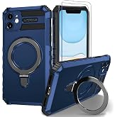 Fudley iPhone 11 Magnetic Case [Compatible with MagSafe] with 2 Tempered Glass Screen Protectors with Ring Kickstand,Military Grade Heavy Duty for iPhone 11 Case 6.1''Blue