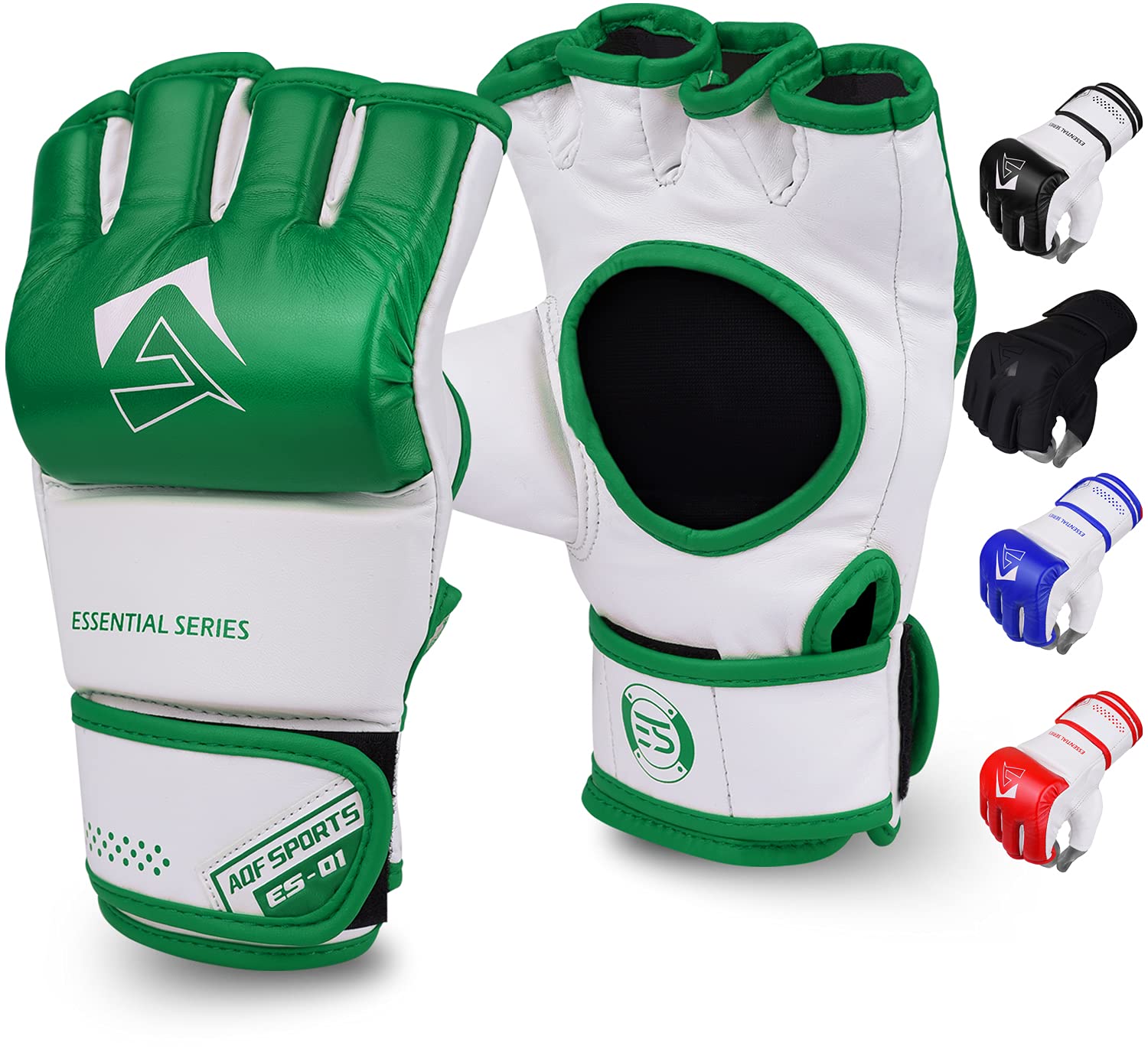 AQF MMA Gloves for Grappling & Martial Arts Training MMA Sparring Gloves Open Palm faux leather for Kickboxing Punching Bag Muay Thai & Cage Fighting (Green, XL)