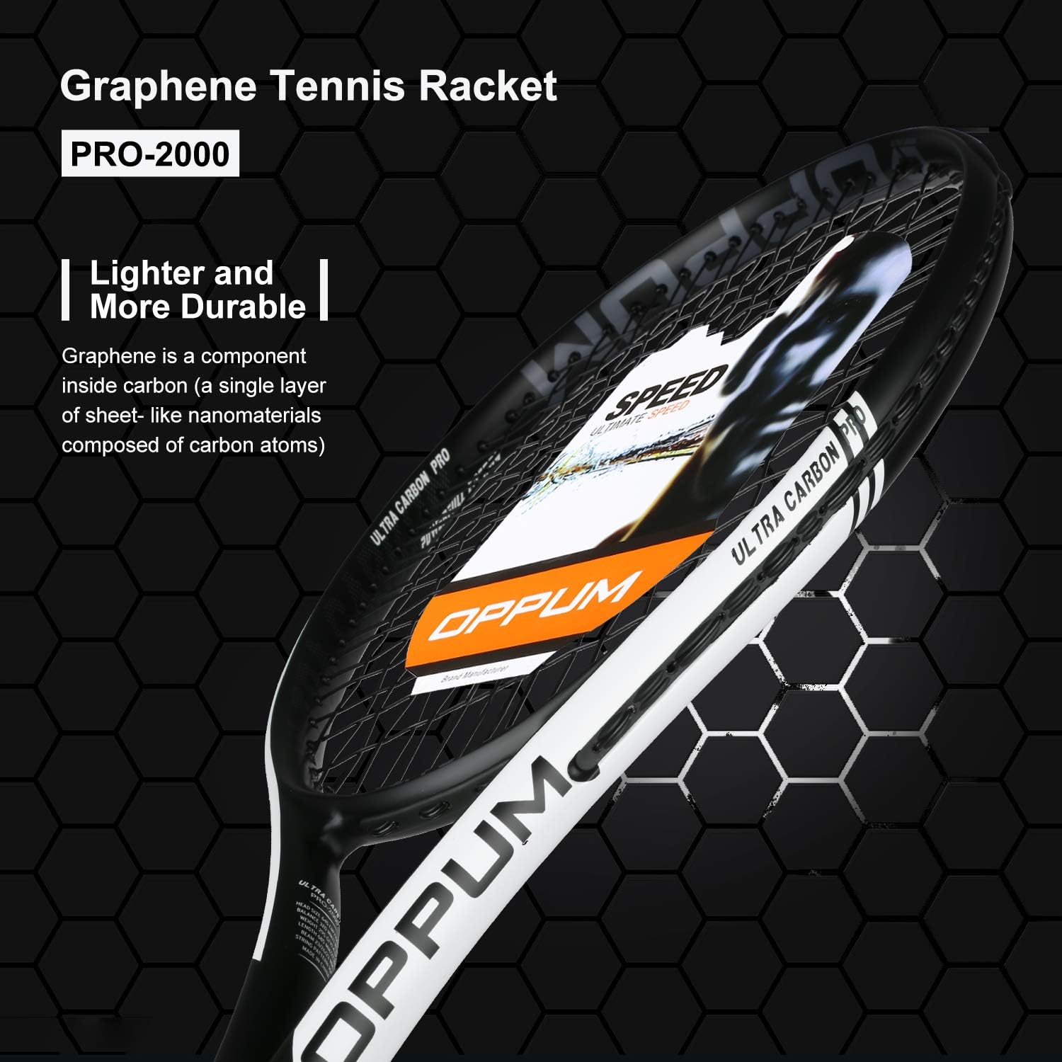 oppum New Graphene Ultra Carbon Pro Tennis Racket, 360 Super Light Speed Team Tennis Raccquet (Graphene Racket PRO-2000 (Black White), 4 3/8) : Sports & Outdoors
