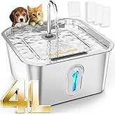UPAWPIA 4L Large Capacity Cat Water Fountain Stainless Steel with 3 Filters Pet Water Fountain for Drinking Watering Supplies Pets Dog Small Animal Automatic Cat Water Dispenser for Cats Quiet Indoor