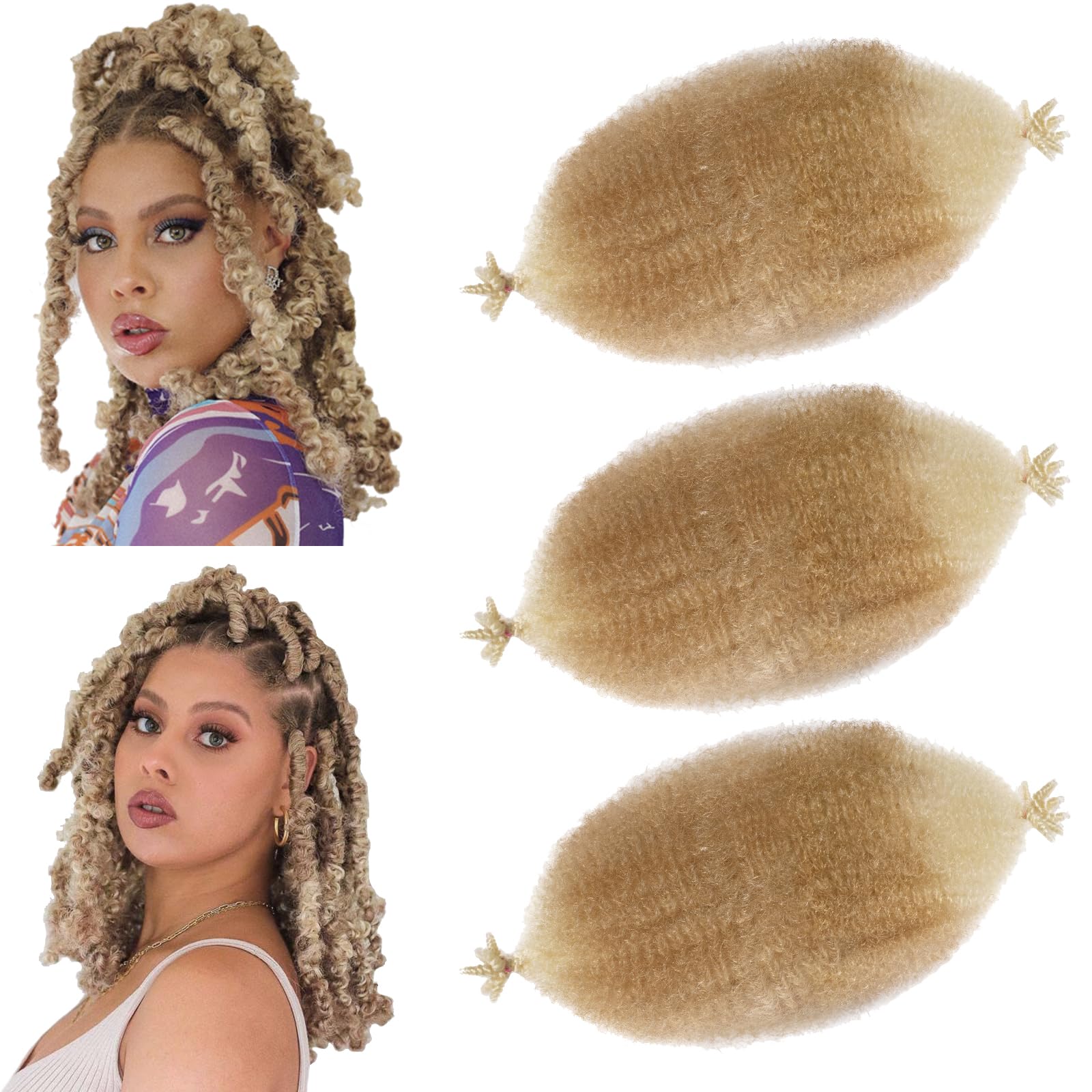 Springy Afro Twist Hair 16 inch Pre Fluffed Marley Twist Braiding Hair Spring Twist Hair Wrapping Hair for Soft Locs Hair Extensions (27/613, 16 inch(3Packs)) — image 1