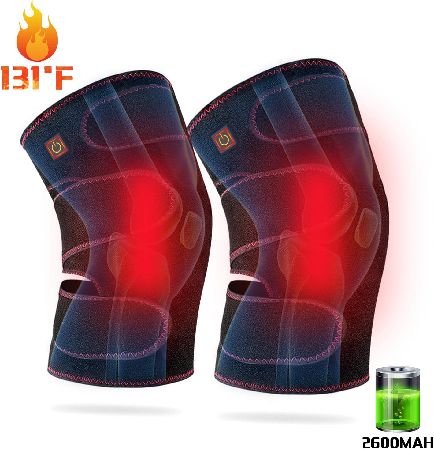 Heating Knee Pad RTDEP Knee Compression Sleeve Heated Knee Brace Wrap 2 PCS Heated Brace for Men & Women Heat Compress for Muscles Pain Relief Relax Arthritis Injury Recovery