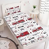 Yasida Twin Size Sheets Fire Truck Bedding for Kids Fitted Sheet and Pillowcase, Police Car Firemen Car Vehicle Helicopter Fitted Sheets for Boys and Girls Twin Size 1*Fitted Sheet and 1*Pillowcases