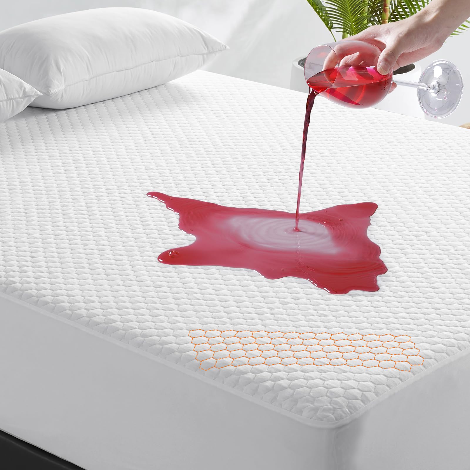 Photo 1 of 4D Air California King Mattress Protector 100% Waterproof,Cooling Breathable California King Mattress Pad Cover,Fit 8-21" Extra Deep Pocket Mattress Topper,Washable Noiseless (Beehive,CK 72"x84")