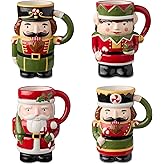Nutcracker Parade 3D Sculpted Holiday Mugs Set of 4 – Festive Nutcracker, Baker, Santa, and Elf Designs – Christmas Stoneware Mug Set – Holiday Kitchen Decor – 20oz Coffee Tea Cocoa