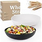 Wrova Wheat Straw Salad Bowls,65oz Unbreakable Wide and Shallow Dinner Bowls Set of 2,Microwave Safe Reusable Plastic Salad Bowls for Kids, Adults,Salad,Camping,RV.Black and White