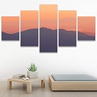 SIGNWIN 5 Panel Canvas Wall Art Coastal Orange Photography Relax/Calm Romantics Sunset Warm for Home Decorations Ready to Hang - 60