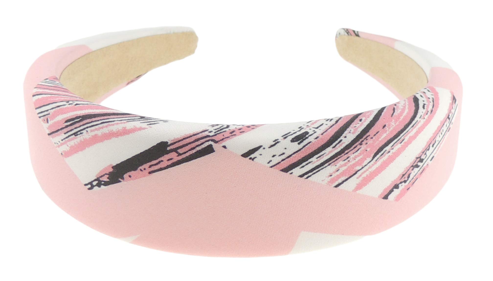 Womens Girls Occasion Wedding Bridal Party Birthday Christmas Evening Wide 4cm Brush Modern Art Retro Boho Print Slightly Padded Satin Hair Hairband Accessories Headband Alice Band (Pink)