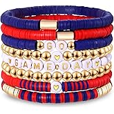 BSJELL Game Day Bracelet for Women GO GAME DAY Heishi Beaded Stretch Bracelets Stackable Football Sports Bracelets Game Day Jewelry Gifts Football Accessories Outfits