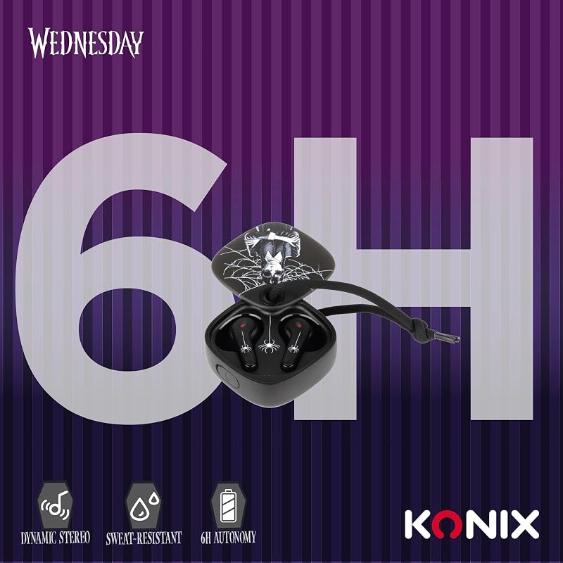 Miércoles Auriculares inalámbricos para Smartphones y Tablets - Autonomía de 6 h + 22 h con Estuche - Resistencia Agua IPX4 - Bluetooth - Negro