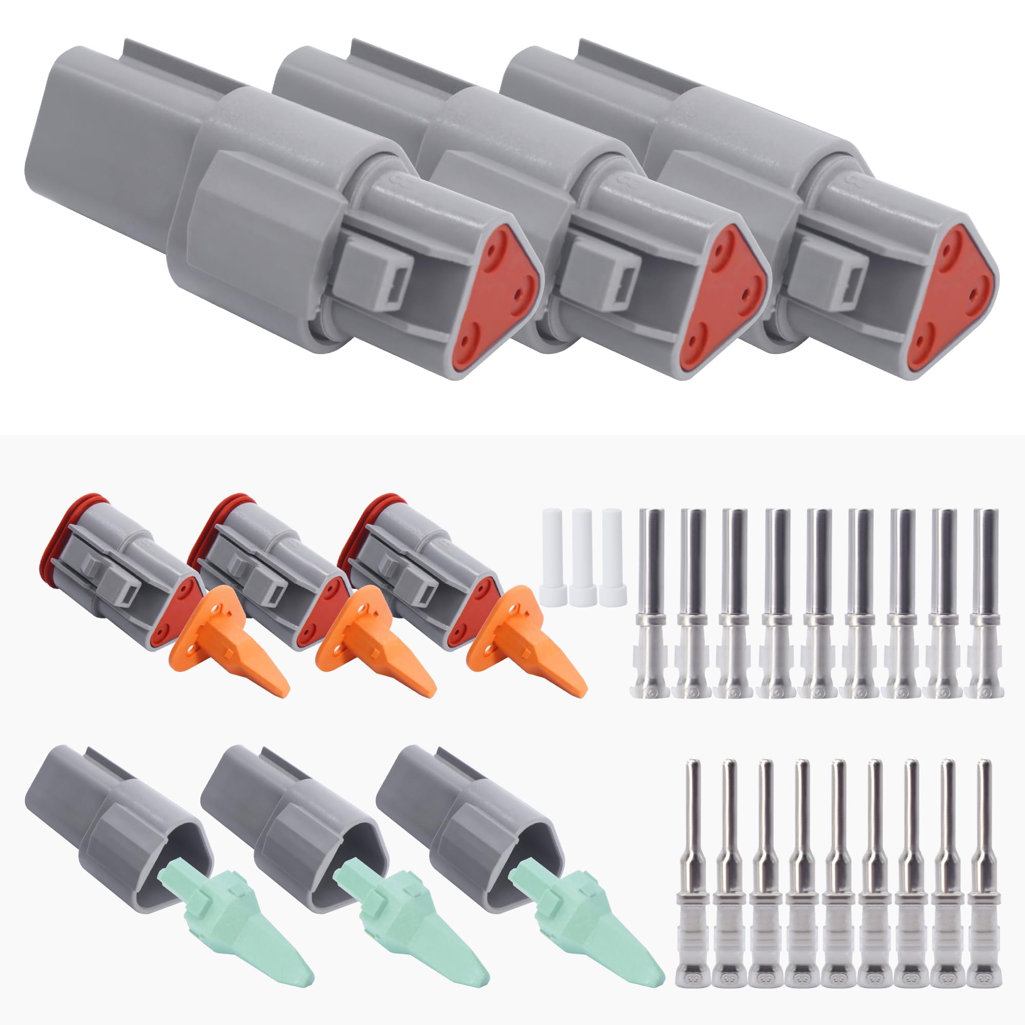 HISports DT Connector Kit 3 Pin Way Sealed Male and Female Auto Waterproof Electrical Wire Connector Plug DT Electrical Wire Connector Plug for Motorcycle, Truck, Car, Boats, Scooter (3 Set)